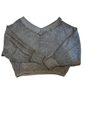 Free People We The Free Womens V-Neck Cropped Sweater XS Gray
